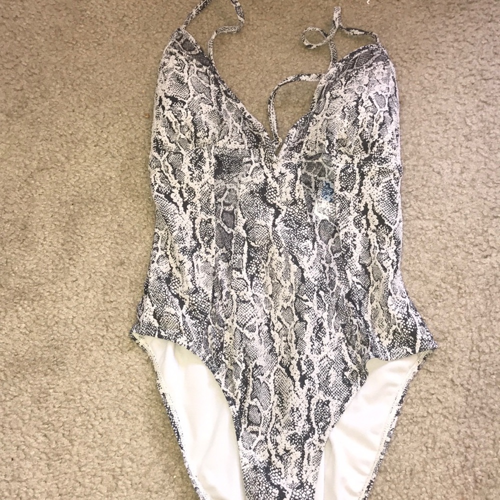 snakeskin looking one piece swimsuit